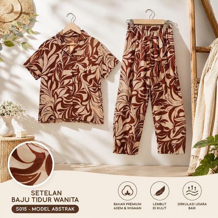 Setelan Baju Tidur Wanita Model Abstrak Celana Panjang Pretty Cute