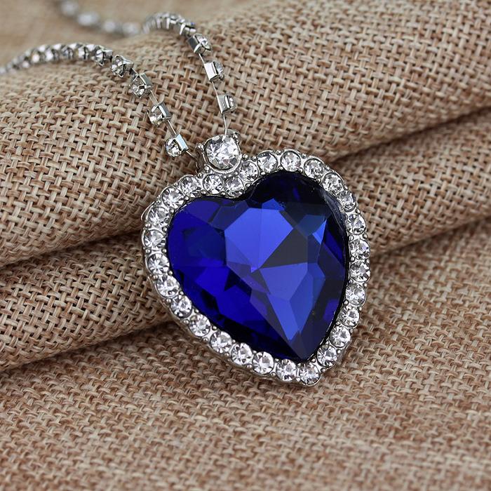 Titanic Heart Of The Ocean Necklace Pendant for Women Blue Glass Full Crystal Chain Necklace Choker 