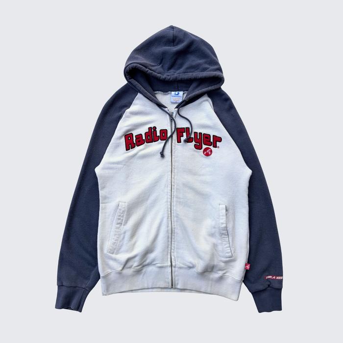 Cream White Navy Vintage Radio Flyer Red Wagon Double Sided Zip Hoodie - Unisex - M