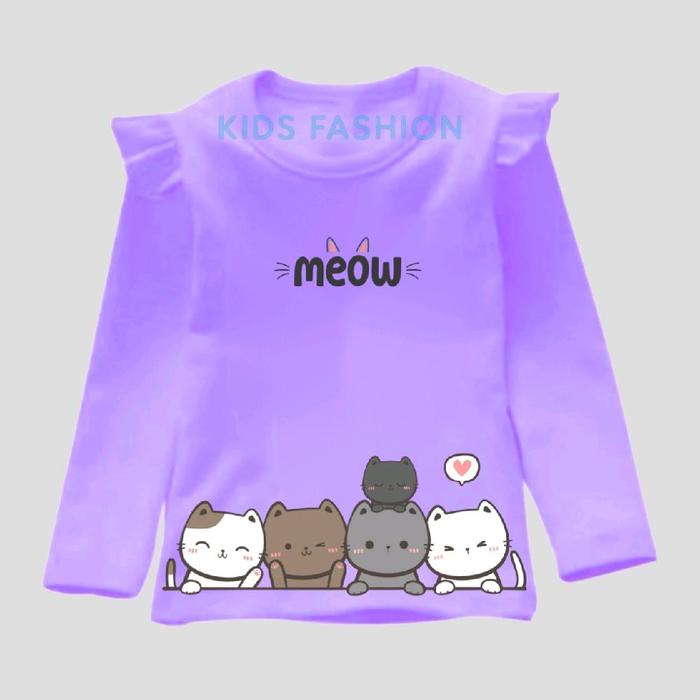Kaos anak perempuan lengan panjang baju atasan meow kucing MEOW / LOVE