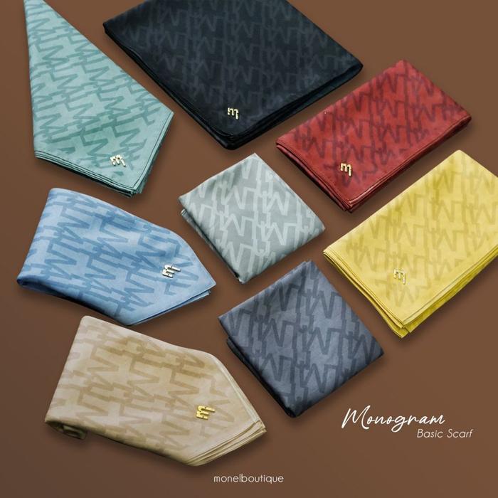 Ready New Monogram Basic Scarf By Scoop And Cone/Bahan Voal Premium/Size 115X115Cm/Kerudung Segi Emp