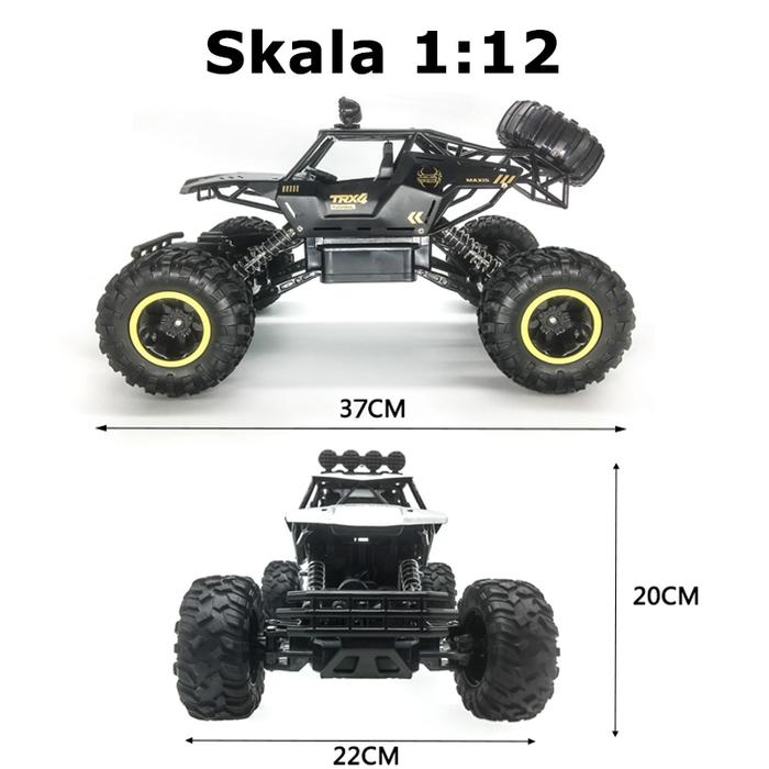 Mainan Mobil Remote Control 4WD dengan Lampu 1:12 RC Mobil Offroad Besar Bahan Alloy 2.4GHZ Remote