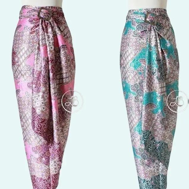 Rok Batik Wanita Kain Lilit Bahan Semi Sutra Silky Warna Tosca dan Pink