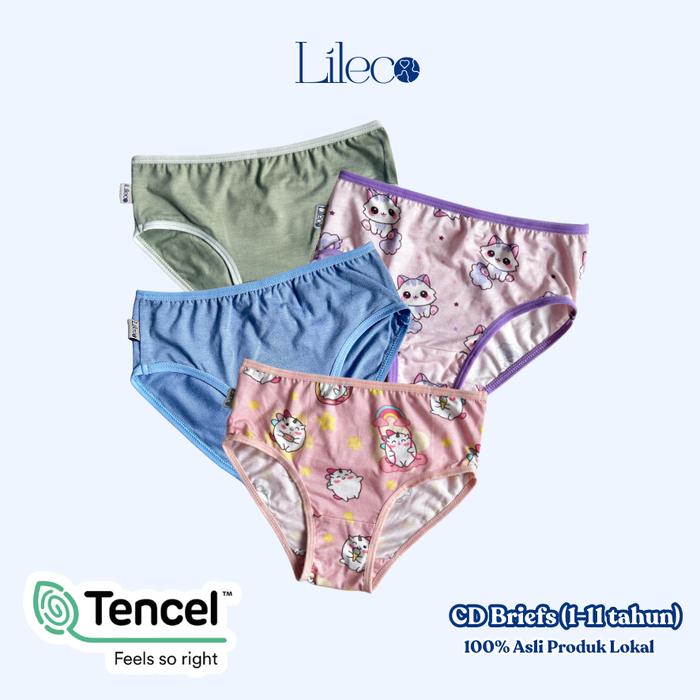 LILECO - Celana Dalam Anak Cewek Tencel Motif usia 3-11 Tahun Bundling Isi 3 untuk Anak Perempuan An