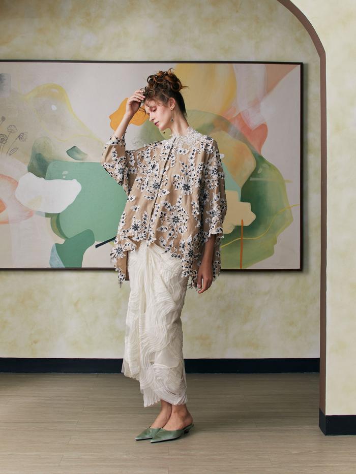 SICILY Embellished Boxy--Blouse -- Latte