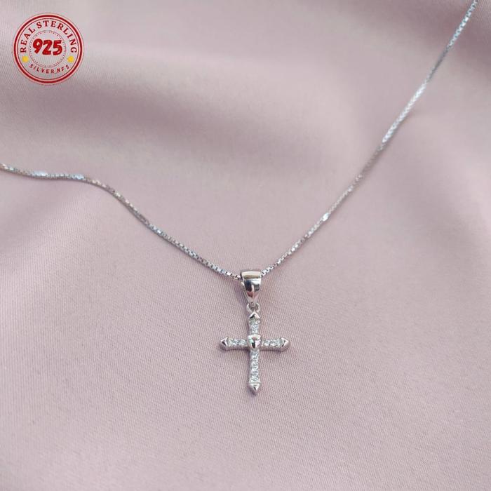 Kalung Liontin Salib Perak Silver Necklace Wanita Salip 925 Anti Karat Wanita ks12YL