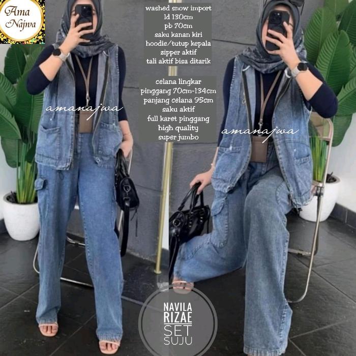 Setelan Wanita Jumbo XXXL Cardy Hodie Jeans Snow - Panjang, Celana Atasan