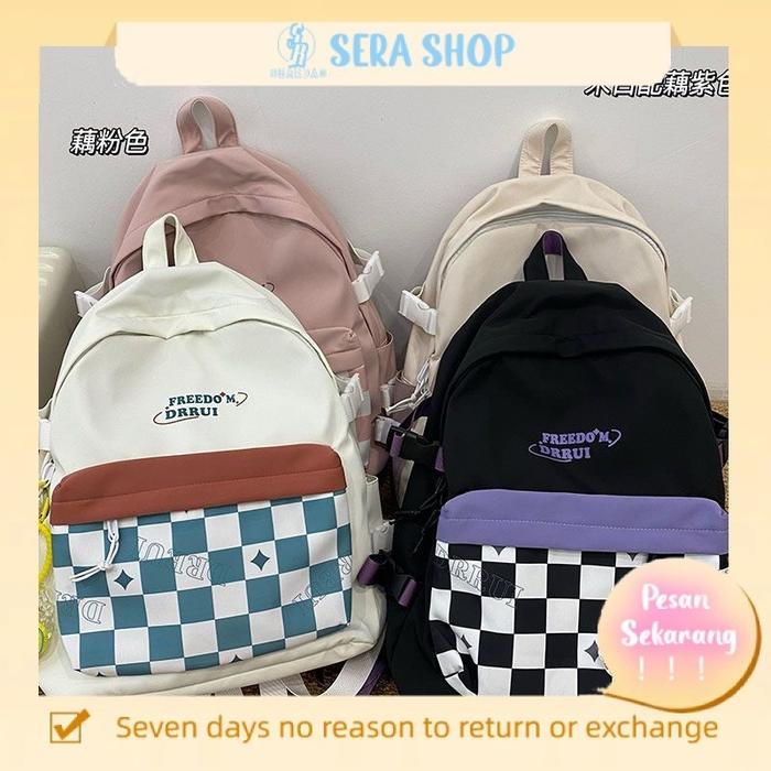 Ready tas ransel motif kotak kotak backpack korean style tas kotak kotak tas sekolah wanita korea sc