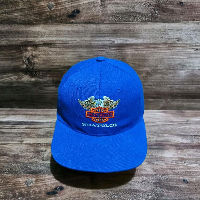 topi snapback harley davidson vintage logo blue