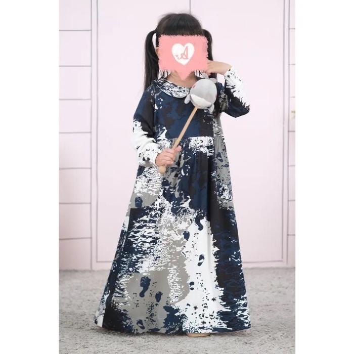 Gamis Anak Atelier Angelina Sand on the Beach Sarah dan Little Sarah Navy Grey