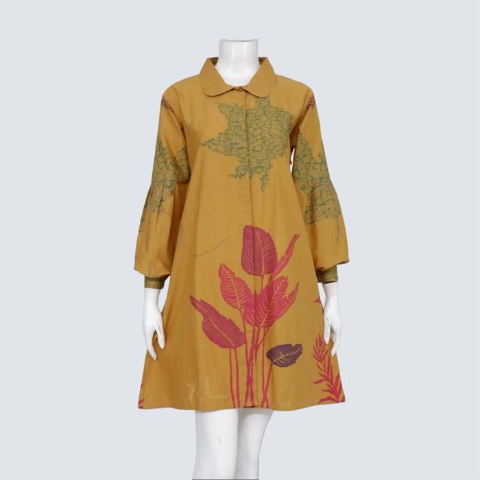 Eco Print Baju Batik Kerja Lengan Balon Sencaka Kantor Wanita Katun Motif Nyaman Panjang Garis Forma