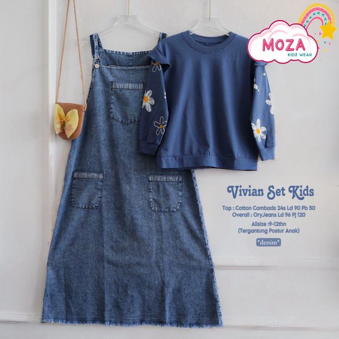 [Bisa bayar di tempat / COD] Sabila teen overall kids by Moza Sabila set kids overall jeans anak rem
