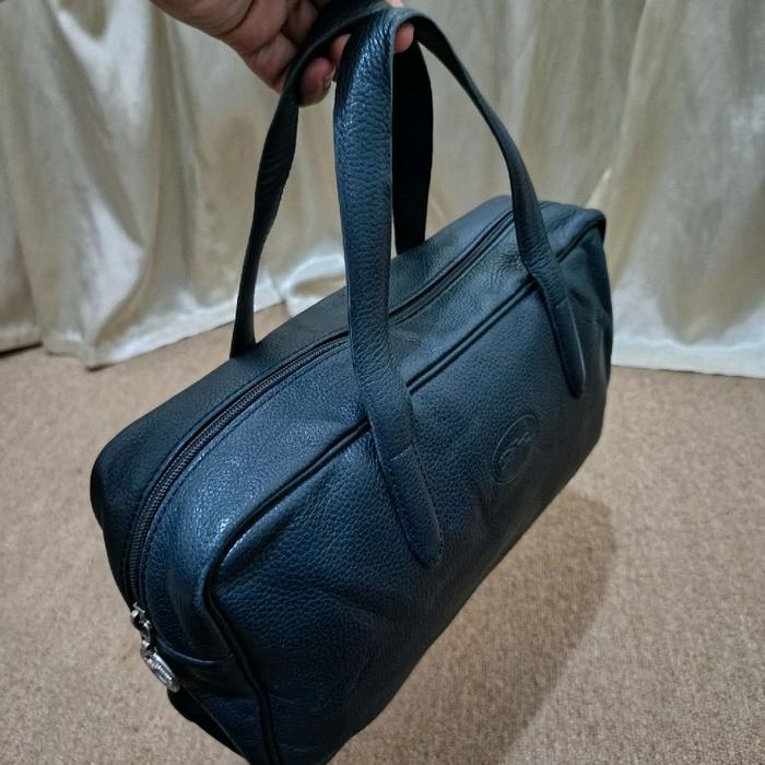 Tas handbag Longchamp kulit asli biru tua