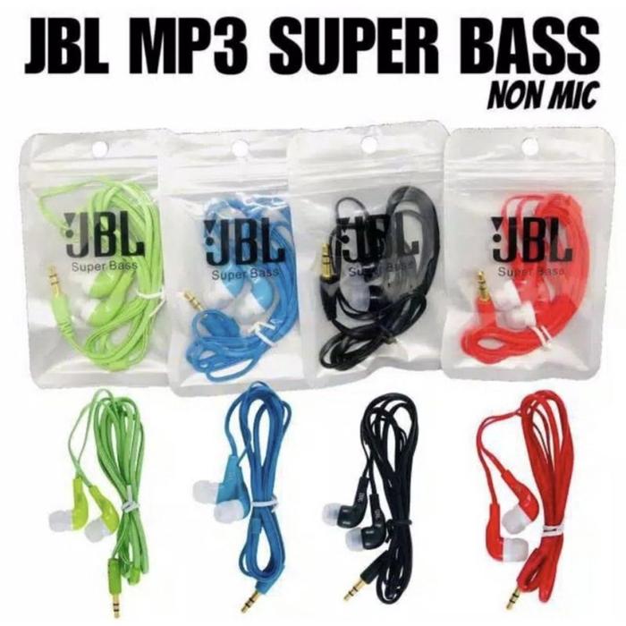 Headset JBL Plastik Non mic Hf Kabel MP3 Music Bass Packing Warna Merah Kuning Hitam Putih hijau Bir