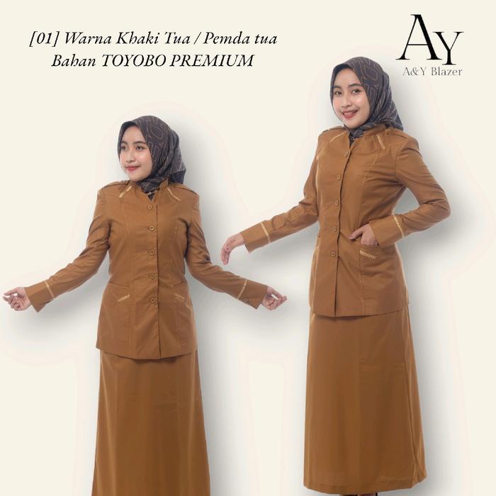 [01] A&Y Blazer Baju Seragam PDH Guru / PNS Wanita Warna Khaki Tua & Khaki Muda BAHAN Katun TOYOBO P