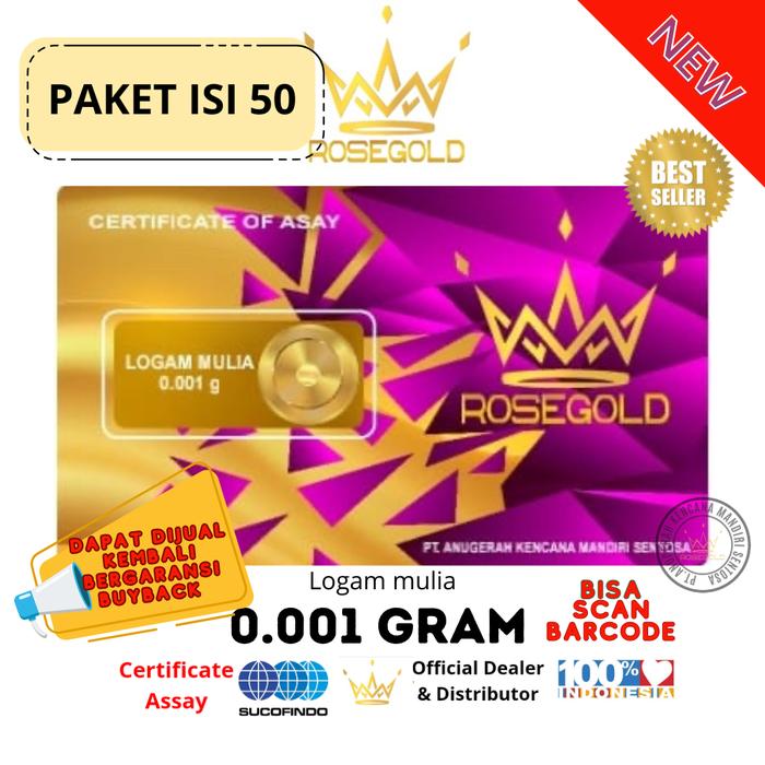 PAKET ISI 50 PCS EMAS MINI ROSEGOLD 0.001 GRAM LOGAM MULIA ASLI