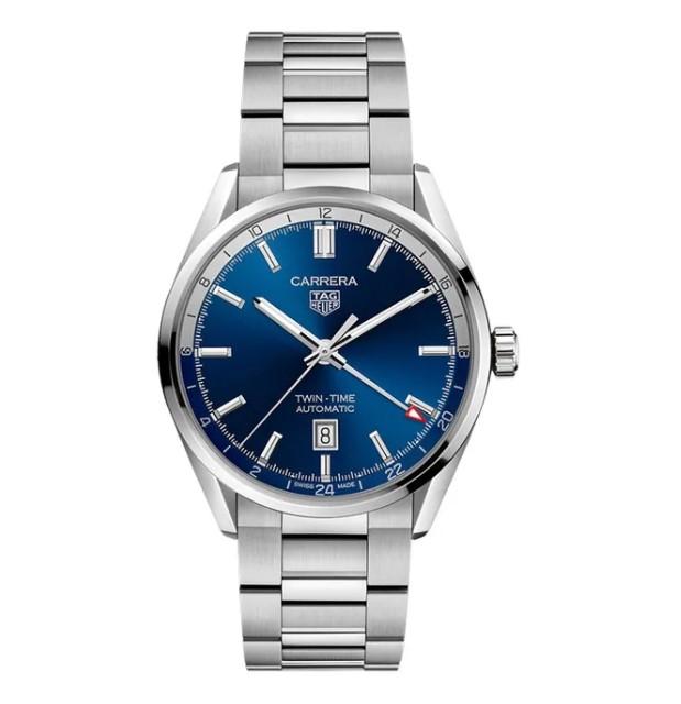 TAG Heuer Carrera WBN201A.BA0640 Twin Time Automatic Blue Dial Steel Strap
