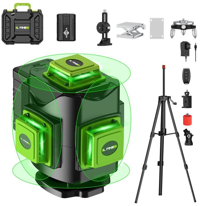 LFINE Nivel Laser 4D 16 Lines 360 Self-Leveling Professional Laser Level with Tripod Suitcase Horizo