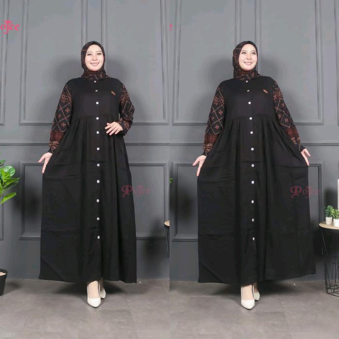 GAMIS POJEE/GAMIS SET HIJAB/GAMIS ETNIK SET KERUDUNG/GAMIS POLOS KOMBINASI ETNIK/GAMIS FULL KANCING/