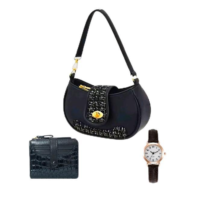 Paket Bundling Hemat 3 Produk Tas Selempang Wanita Daira + Dompet Genie + Jam Tangan Small Wanita Mi