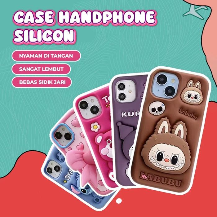 Case Premium Kartun Lucu 3D with Pop Socket Silicone Case Cute 3D Compatible for iPhone