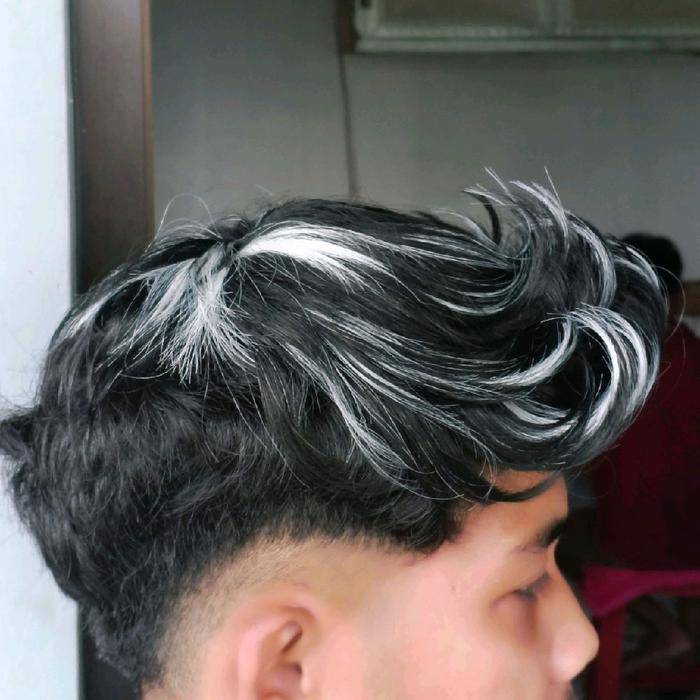 wig penutup botak pria gondes highlight putih
