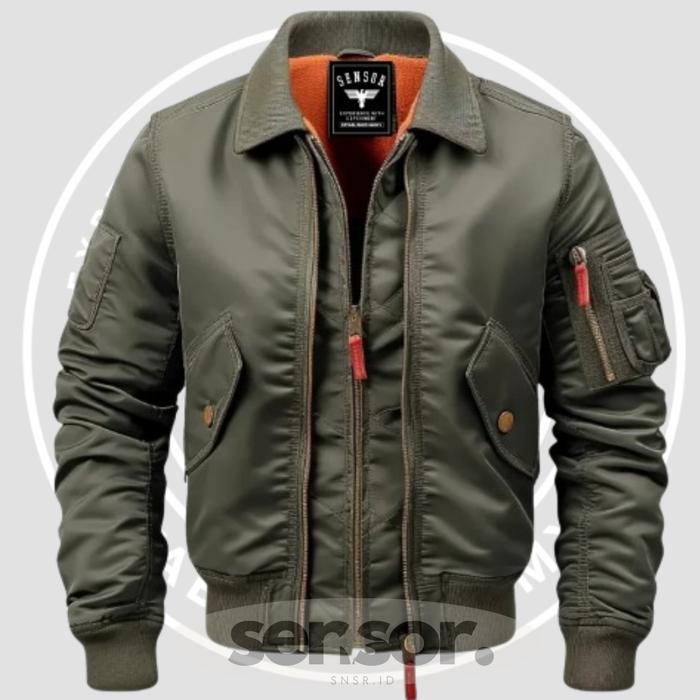 Jaket Bomber SNSR Pilot Military Double Zipper Bahan Taslan Waterproof Parasut Casual Keren Nyaman P