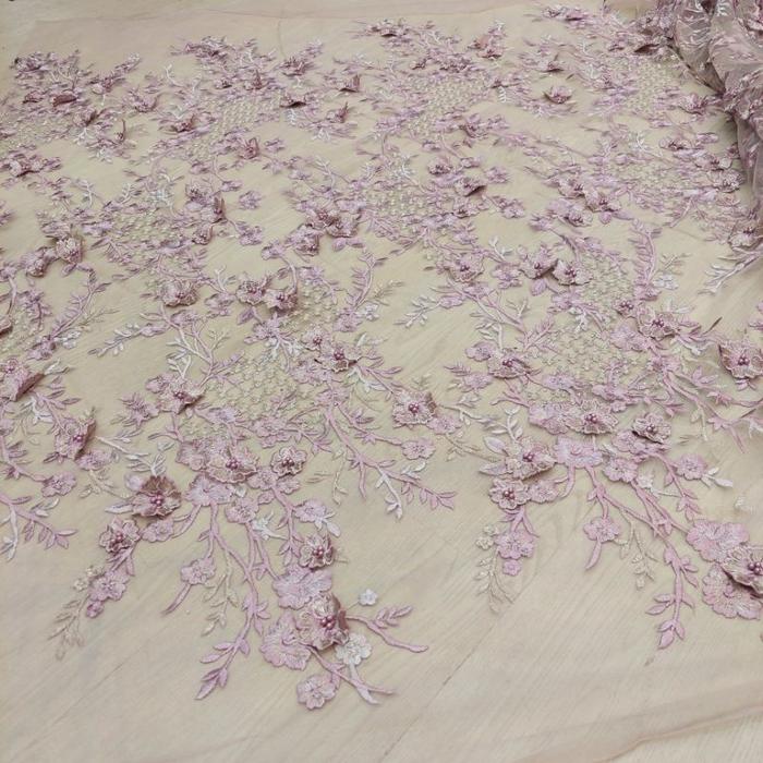 Ready- Bahan Kain Tile Lace 3D Payet Korea Mdl Sakura
