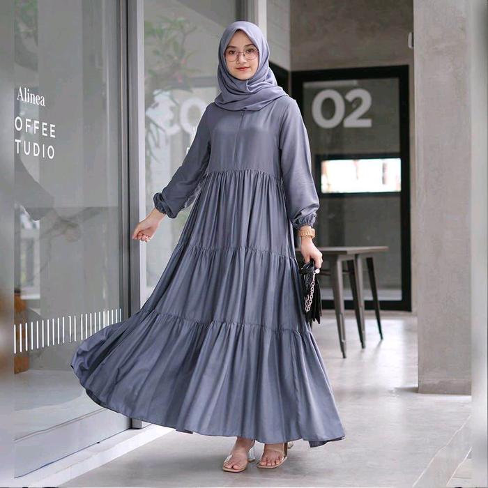 promo gamis polos premium rayon twill terbaru bisa COD Muslim Wanita Remaja Dewasa Pesta Dress