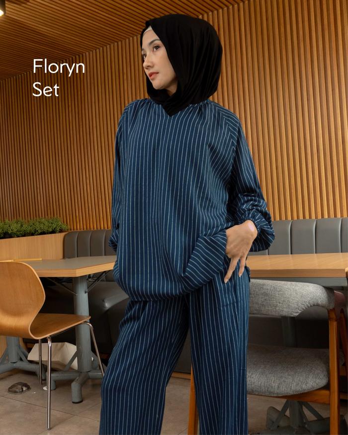 FLORYN SET – Setelan Wanita Formal Hijab Stripes Clean Outfit by Kean Outfit