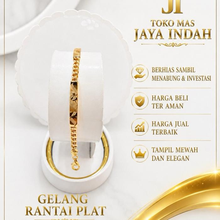 Gelang tangan model rantai plat ukir emas kadar 375(8k)