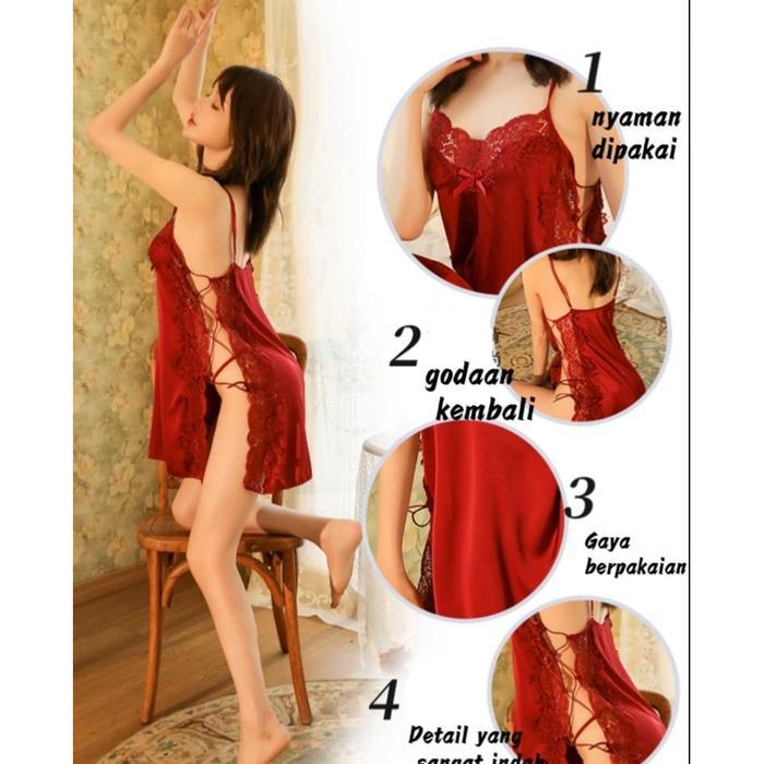 Wanita G String Setelan Import Premium Satin Renda Skinny Slim Dress Binal