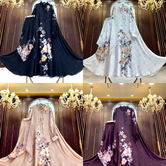 GAMIS MOTIF BUNGA ORI BY SHELLA SAUKIA SET HIJAB PREMIUM Muslim Wanita Dewasa Syari Remaja Lebaran M