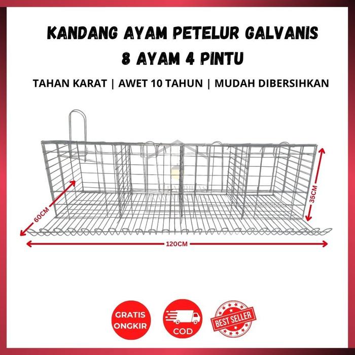 Kandang Ayam Petelur Galvanis Tahan Karat 8 Ayam 4 Pintu | 4 Ayam 2 Pintu / Kandang Baterai Awet Tah