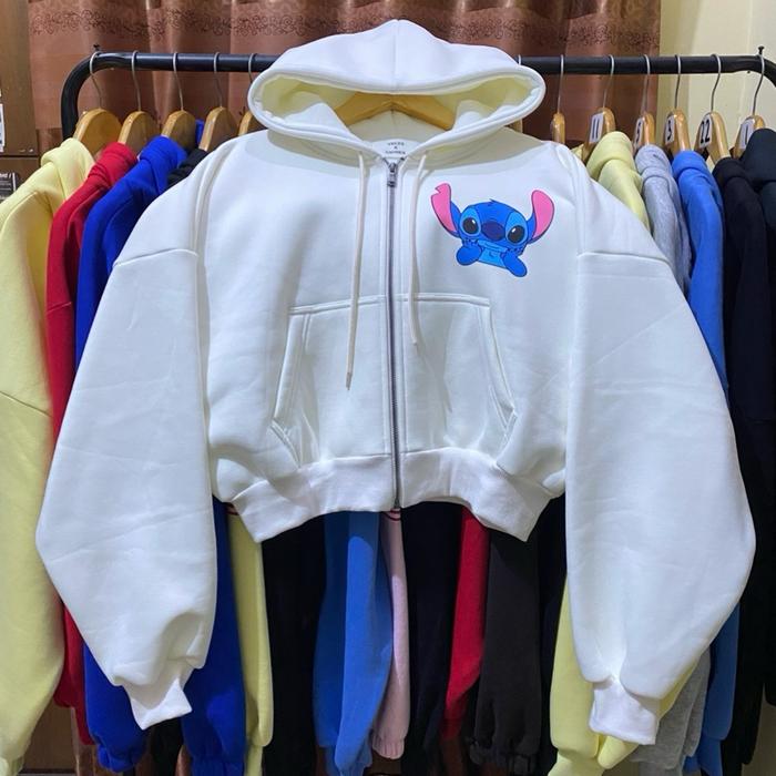 Hoodie Crop Gemas Wanita Lucu dengan Desain STITCH DINOCO NASA TACO BELL POOH CHUPA CUPS BASKIN ROBB