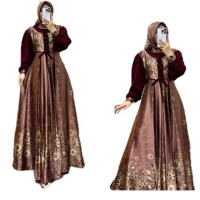 Ciara#4 gamis  set hijab muslimah  Dress Wanita Dewasa Lebaran Maxi Mewah premium silky sutra gradas