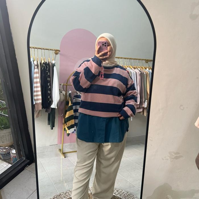 SHANINA CLOTHES - Kaos oversized wanita | kaos stripe oversized | Atasan