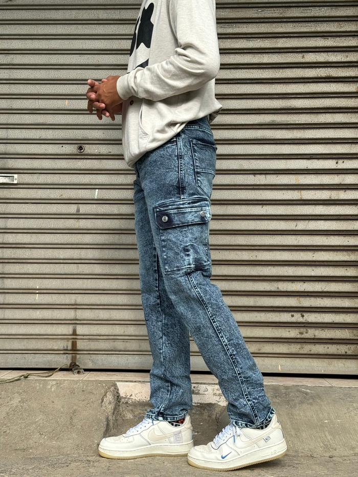 BOYAN- Cargo Jeans Pria Original Denim Elastis Cargo Denim warna bio wash kargo jeans denim slimpit