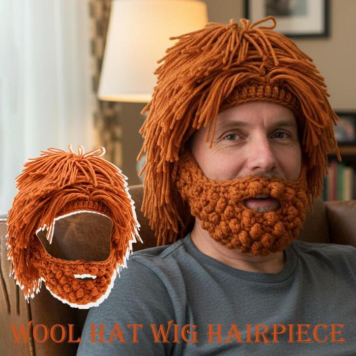 Punk-style Knitted Cap For Men Funny Wig Beard Knitted Hats Hobo Mad Scientist Hip Hop Handmade Knit