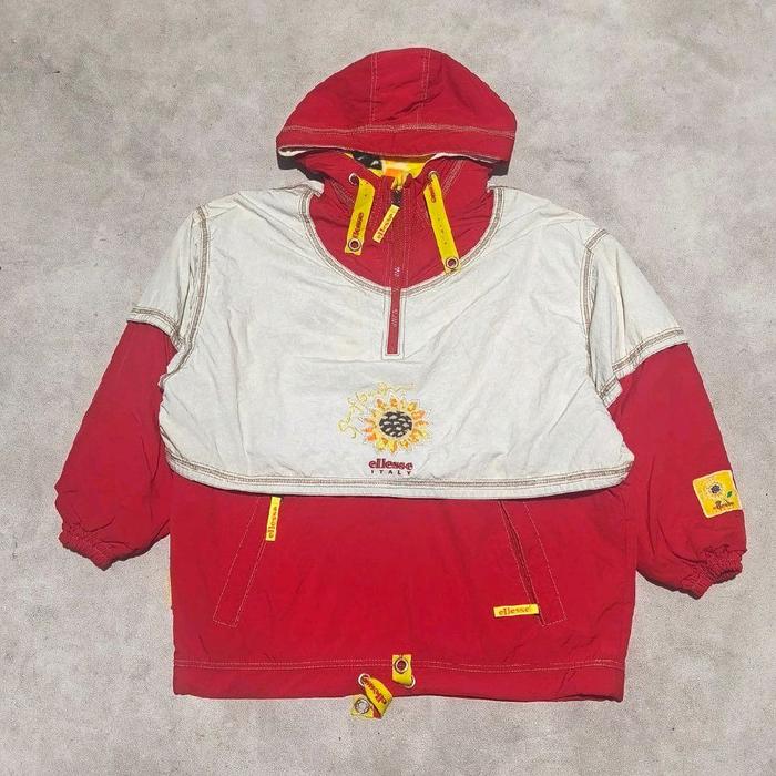 Jaket windbreaker vtg ellesse sunflower putih merah bekas