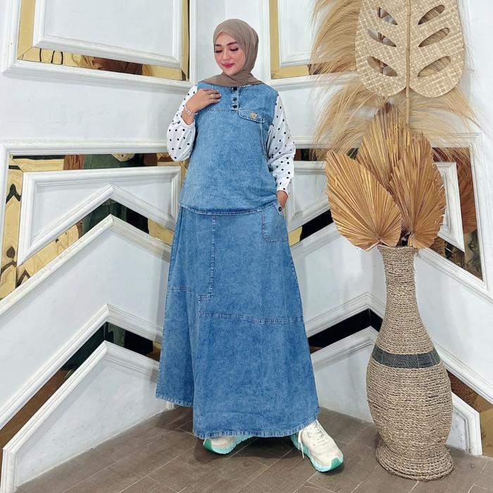 AtarPedia Hideki One Set Jeans Polkadot Fashion Muslim Wanita Kekinian