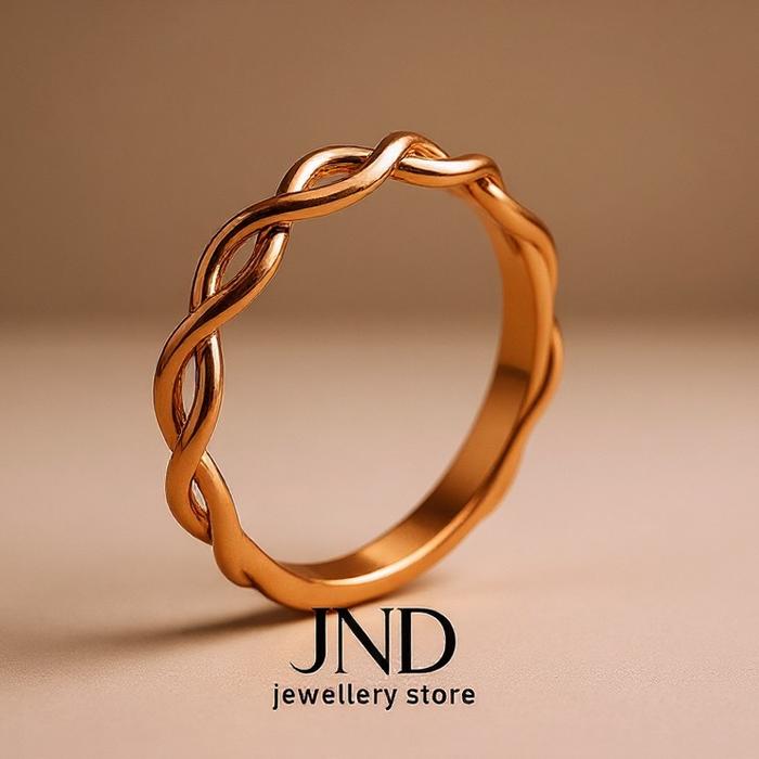 Cincin Suasa Asli Motif Kepang Emas 18K – Cincin Wanita Elegan, Mirip Emas Asli, Anti Pudar