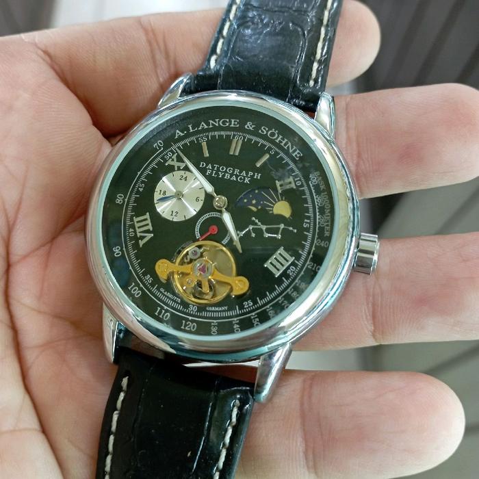 jam tangan pria otomatis A lange and sohne vintage strap kulit normal semua siap pakai fungsi baik s