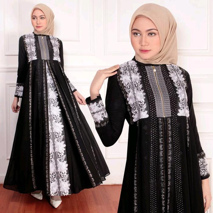 Myabaya_Store Abaya Turkey Busui Model Bunga Putih 56 Gamis Abaya Arab Hitam Jersey Mix Ceruti Bordi