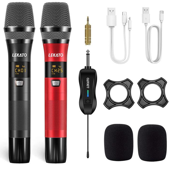 LEKATO Rechargeable Dual Wireless Microphone Cordless Metal