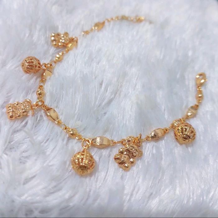 gelang rantai wanita dengan jurai motif boneka dan boba ukir