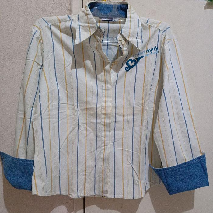 Kemeja modis trendi Tira kombinasi soft jeans lengan dan leher