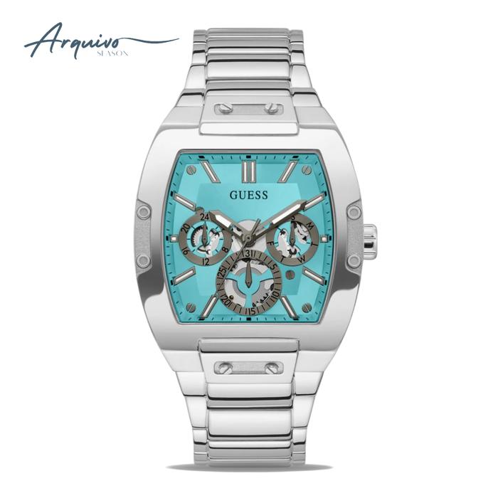 Jam Tangan Pria Guess Phoenix Chronograph Men Blue Dial Silver Stainless Steel Strap Mewah Sporty Ca