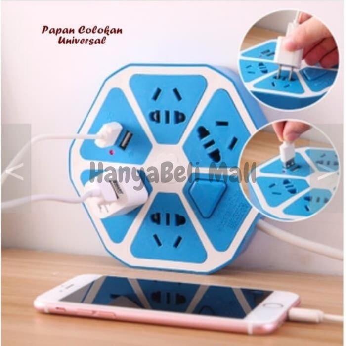 [HBM] Stop Kontak Hexagon 2 Usb Port Kabel Roll Colokan Jeruk Smart Power