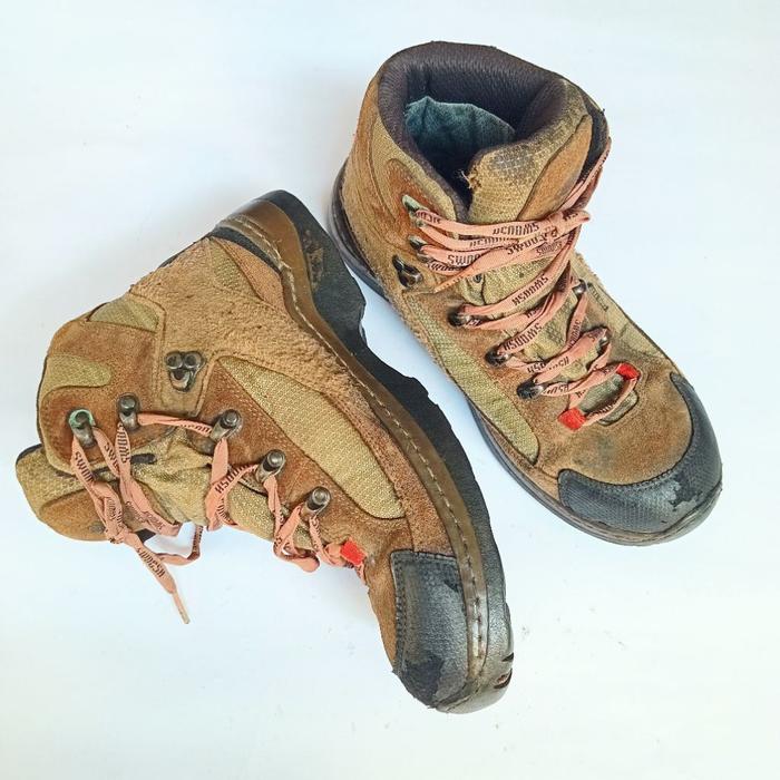 Original 100% Lafuma Sepatu Hiking Boots Pria Wanita Suede Kanvas Coklat Outdoor Gunung Trekking